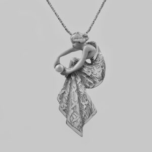 Original Mould, Art Nouveau, Lady Pendant & Brooch In Sand Blast, Real Pearl & Sterling Silver.