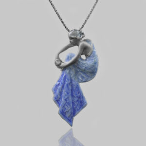 Original Mould, Art Nouveau, Hand Painted, Enamel Lady Pendant & Brooch In Sand Blast, Swarovski Crystal & Sterling Silver.