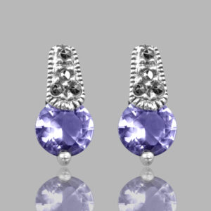 Pretty, Petite Art Deco Style Studs In Marcasite & Sterling Silver.