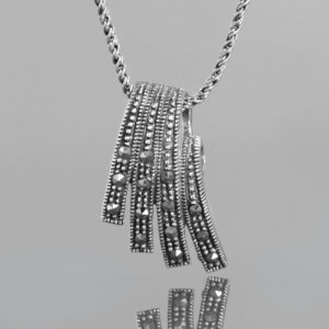 Pretty Art Deco Fan Pendant In Marcasite & Sterling Silver.