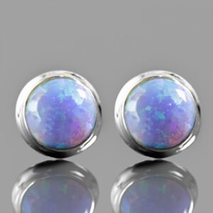 Beautiful Blue Gilson Opal 8mm Round Studs In Brush Over Style Sterling Silver.