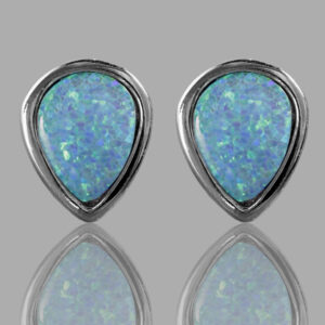 Pretty Mid Blue Gilson Opal 7mm Teardrop Studs In Sterling Silver.