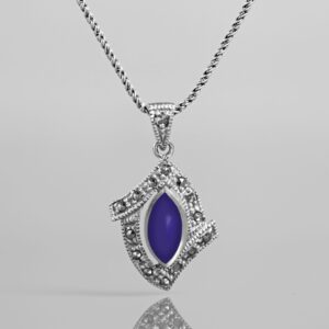 Pretty Art Deco Style Pendant In Blue Lapis Lazuli, Marcasite & Sterling Silver.