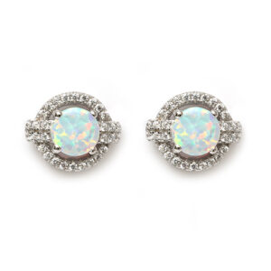 Beautiful Deco Style Studs In Gilson Opal, Cubic Ziriconia & Sterling Silver.