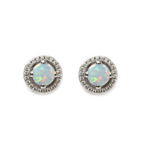 Pretty Round Studs In Gilson Opal, cubic Ziriconia & Sterling Silver.