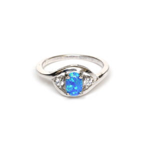 Pretty Blue Gilson Opal & Cubic Ziriconia Ring In Sterling Silver.