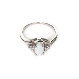 Pretty Gilson Opal & Cubic Ziriconia Ring In Sterling Silver.
