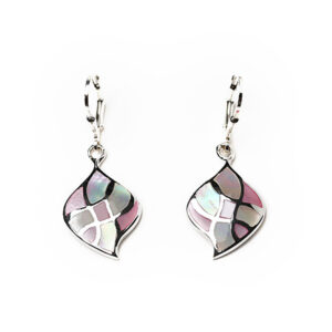 Beautifiul Pink And White Mother Of Pearl Earrings In Sterling Silver.