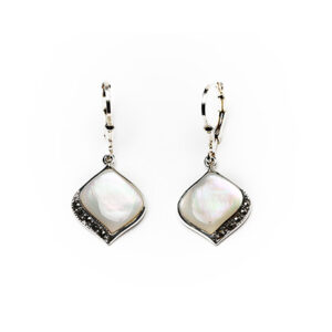 Beautiful Mother Of Pearl Lever Back Earrings In marcasite & Sterling Silver.
