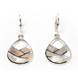 Beautiful Tear Drop Shaped Earrings In Mother Of Pearl & Sterling Silver.