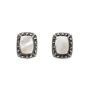Pretty Art Deco Studs In Mother Of Pearl, Marcasite & Sterling Silver.